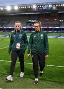 5 April 2024; Republic of Ireland goalkeepers Courtney Brosnan, left, and Grace Moloney before the UEFA Women's European Championship qualifying group A match between France and Republic of Ireland at Stade Saint-Symphorien in Metz, France. Photo by Stephen McCarthy/Sportsfile