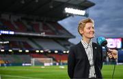 5 April 2024; Republic of Ireland head coach Eileen Gleeson is interviewed for RTÉ before the UEFA Women's European Championship qualifying group A match between France and Republic of Ireland at Stade Saint-Symphorien in Metz, France. Photo by Stephen McCarthy/Sportsfile