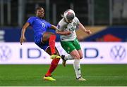 5 April 2024; Kadidiatou Diani of France in action against Aoife Mannion of Republic of Ireland during the UEFA Women's European Championship qualifying group A match between France and Republic of Ireland at Stade Saint-Symphorien in Metz, France. Photo by Stephen McCarthy/Sportsfile
