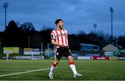 5 April 2024; Adam O'Reilly of Derry City celebrates after scoring his side's first goal during the SSE Airtricity Men's Premier Division match between Derry City and Dundalk at The Ryan McBride Brandywell Stadium in Derry. Photo by Ramsey Cardy/Sportsfile
