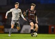 5 April 2024; James McManus of Bohemians in action against Ben McCormack of Waterford during the SSE Airtricity Men's Premier Division match between Bohemians and Waterford at Dalymount Park in Dublin. Photo by Piaras Ó Mídheach/Sportsfile