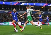 5 April 2024; Katie McCabe of Republic of Ireland in action against Maëlle Lakrar of France during the UEFA Women's European Championship qualifying group A match between France and Republic of Ireland at Stade Saint-Symphorien in Metz, France. Photo by Stephen McCarthy/Sportsfile