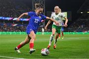 5 April 2024; Ève Périsset of France in action against Denise O'Sullivan of Republic of Ireland during the UEFA Women's European Championship qualifying group A match between France and Republic of Ireland at Stade Saint-Symphorien in Metz, France. Photo by Stephen McCarthy/Sportsfile