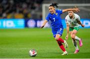 5 April 2024; Sakina Karchaoui of France in action against Heather Payne of Republic of Ireland during the UEFA Women's European Championship qualifying group A match between France and Republic of Ireland at Stade Saint-Symphorien in Metz, France. Photo by Hugo Pfeiffer/Sportsfile
