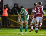 5 April 2024; Josh Honohan of Shamrock Rovers after his side conceded a second goal during the SSE Airtricity Men's Premier Division match between St Patrick's Athletic and Shamrock Rovers at Richmond Park in Dublin. Photo by Seb Daly/Sportsfile