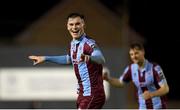 5 April 2024; Evan Weir of Drogheda United celebrates after scoring his side's second goal during the SSE Airtricity Men's Premier Division match between Drogheda United and Shelbourne at Weavers Park in Drogheda, Louth. Photo by Shauna Clinton/Sportsfile