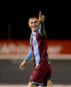 5 April 2024; Evan Weir of Drogheda United celebrates after scoring his side's second goal during the SSE Airtricity Men's Premier Division match between Drogheda United and Shelbourne at Weavers Park in Drogheda, Louth. Photo by Shauna Clinton/Sportsfile