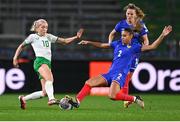 5 April 2024; Denise O'Sullivan of Republic of Ireland is tackled by Maëlle Lakrar of France during the UEFA Women's European Championship qualifying group A match between France and Republic of Ireland at Stade Saint-Symphorien in Metz, France. Photo by Stephen McCarthy/Sportsfile
