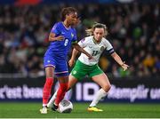 5 April 2024; Grace Geyoro of France in action against Katie McCabe of Republic of Ireland during the UEFA Women's European Championship qualifying group A match between France and Republic of Ireland at Stade Saint-Symphorien in Metz, France. Photo by Stephen McCarthy/Sportsfile