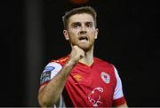 5 April 2024; Conor Keeley of St Patrick's Athletic celebrates after his side's victory in the SSE Airtricity Men's Premier Division match between St Patrick's Athletic and Shamrock Rovers at Richmond Park in Dublin. Photo by Seb Daly/Sportsfile