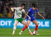 5 April 2024; Lucy Quinn of Republic of Ireland in action against Kenza Dali of France during the UEFA Women's European Championship qualifying group A match between France and Republic of Ireland at Stade Saint-Symphorien in Metz, France. Photo by Stephen McCarthy/Sportsfile