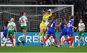 5 April 2024; Republic of Ireland goalkeeper Courtney Brosnan makes a save during the UEFA Women's European Championship qualifying group A match between France and Republic of Ireland at Stade Saint-Symphorien in Metz, France. Photo by Stephen McCarthy/Sportsfile