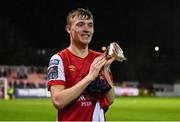 5 April 2024; Alex Nolan of St Patrick's Athletic after his side's victory in the SSE Airtricity Men's Premier Division match between St Patrick's Athletic and Shamrock Rovers at Richmond Park in Dublin. Photo by Seb Daly/Sportsfile