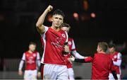 5 April 2024; Joe Redmond of St Patrick's Athletic celebrates after his side's victory in the SSE Airtricity Men's Premier Division match between St Patrick's Athletic and Shamrock Rovers at Richmond Park in Dublin. Photo by Seb Daly/Sportsfile