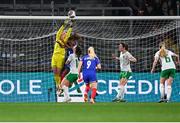 5 April 2024; Grace Geyoro of France in action against Republic of Ireland goalkeeper Courtney Brosnan and Lucy Quinn of Republic of Ireland during the UEFA Women's European Championship qualifying group A match between France and Republic of Ireland at Stade Saint-Symphorien in Metz, France. Photo by Stephen McCarthy/Sportsfile