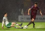 5 April 2024; Dan McKay of Cobh Ramblers in action against Oran Crowe of Cork City during the SSE Airtricity Men's First Division match between Cork City and Cobh Ramblers at Turner's Cross in Cork. Photo by Michael P Ryan/Sportsfile