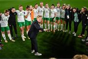 5 April 2024; Republic of Ireland head coach Eileen Gleeson speaks to her side after their defeat in the UEFA Women's European Championship qualifying group A match between France and Republic of Ireland at Stade Saint-Symphorien in Metz, France. Photo by Stephen McCarthy/Sportsfile