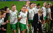 5 April 2024; Republic of Ireland captain Katie McCabe, 11, speaks to her side after their defeat in the UEFA Women's European Championship qualifying group A match between France and Republic of Ireland at Stade Saint-Symphorien in Metz, France. Photo by Stephen McCarthy/Sportsfile