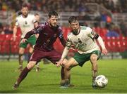 5 April 2024; Cathal O'Sullivan of Cork City in action against  Dale Holland of Cobh Ramblers during the SSE Airtricity Men's First Division match between Cork City and Cobh Ramblers at Turner's Cross in Cork. Photo by Michael P Ryan/Sportsfile