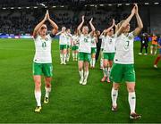 5 April 2024; Republic of Ireland players, including, Katie McCabe, left, and Diane Caldwell, right, acknowledge supporters after the UEFA Women's European Championship qualifying group A match between France and Republic of Ireland at Stade Saint-Symphorien in Metz, France. Photo by Stephen McCarthy/Sportsfile