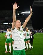 5 April 2024; Diane Caldwell of Republic of Ireland acknowledges supporters after the UEFA Women's European Championship qualifying group A match between France and Republic of Ireland at Stade Saint-Symphorien in Metz, France. Photo by Stephen McCarthy/Sportsfile