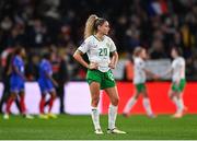 5 April 2024; Leanne Kiernan of Republic of Ireland reacts after her side's defeat in the UEFA Women's European Championship qualifying group A match between France and Republic of Ireland at Stade Saint-Symphorien in Metz, France. Photo by Stephen McCarthy/Sportsfile