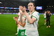 5 April 2024; Megan Connolly of Republic of Ireland acknowledges supporters after the UEFA Women's European Championship qualifying group A match between France and Republic of Ireland at Stade Saint-Symphorien in Metz, France. Photo by Stephen McCarthy/Sportsfile