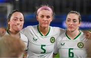 5 April 2024; Republic of Ireland players, from left, Megan Campbell, Caitlin Hayes and Megan Connolly after the UEFA Women's European Championship qualifying group A match between France and Republic of Ireland at Stade Saint-Symphorien in Metz, France. Photo by Stephen McCarthy/Sportsfile