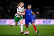5 April 2024; Sakina Karchaoui of France in action against Amber Barrett of Republic of Ireland during the UEFA Women's European Championship qualifying group A match between France and Republic of Ireland at Stade Saint-Symphorien in Metz, France. Photo by Baptiste Fernandez/Sportsfile