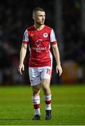 5 April 2024; Aaron Bolger of St Patrick's Athletic during the SSE Airtricity Men's Premier Division match between St Patrick's Athletic and Shamrock Rovers at Richmond Park in Dublin. Photo by Seb Daly/Sportsfile