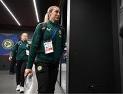5 April 2024; Megan Connolly of Republic of Ireland arrives for the UEFA Women's European Championship qualifying group A match between France and Republic of Ireland at Stade Saint-Symphorien in Metz, France. Photo by Stephen McCarthy/Sportsfile