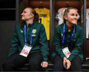 5 April 2024; Goalkeeper Courtney Brosnan and Jessie Stapleton of Republic of Ireland before the UEFA Women's European Championship qualifying group A match between France and Republic of Ireland at Stade Saint-Symphorien in Metz, France. Photo by Stephen McCarthy/Sportsfile