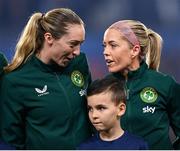 5 April 2024; Megan Connolly, left, and Denise O'Sullivan of Republic of Ireland before the UEFA Women's European Championship qualifying group A match between France and Republic of Ireland at Stade Saint-Symphorien in Metz, France. Photo by Stephen McCarthy/Sportsfile