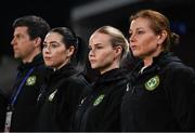 5 April 2024; Republic of Ireland's STATSports analyst Claire Dunne, second from right, with, from left, nutritionist Dr Brendan Egan, physiotherapist Susie Coffey and team doctor Siobhan Forman, right, before the UEFA Women's European Championship qualifying group A match between France and Republic of Ireland at Stade Saint-Symphorien in Metz, France. Photo by Stephen McCarthy/Sportsfile