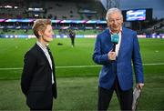 5 April 2024; Republic of Ireland head coach Eileen Gleeson is interviewed by RTÉ's Tony O'Donoghue before the UEFA Women's European Championship qualifying group A match between France and Republic of Ireland at Stade Saint-Symphorien in Metz, France. Photo by Stephen McCarthy/Sportsfile