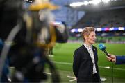 5 April 2024; Republic of Ireland head coach Eileen Gleeson is interviewed by RTÉ before the UEFA Women's European Championship qualifying group A match between France and Republic of Ireland at Stade Saint-Symphorien in Metz, France. Photo by Stephen McCarthy/Sportsfile