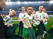 5 April 2024; Republic of Ireland players including captain Katie McCabe, 11, remove their anthem jackets before the UEFA Women's European Championship qualifying group A match between France and Republic of Ireland at Stade Saint-Symphorien in Metz, France. Photo by Stephen McCarthy/Sportsfile