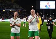 5 April 2024; Anna Patten, left, and Louise Quinn of Republic of Ireland after the UEFA Women's European Championship qualifying group A match between France and Republic of Ireland at Stade Saint-Symphorien in Metz, France. Photo by Stephen McCarthy/Sportsfile