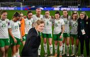 5 April 2024; Republic of Ireland head coach Eileen Gleeson speaks to her players after the UEFA Women's European Championship qualifying group A match between France and Republic of Ireland at Stade Saint-Symphorien in Metz, France. Photo by Stephen McCarthy/Sportsfile