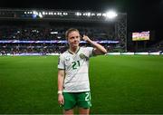 5 April 2024; Emily Murphy of Republic of Ireland acknowledges her family after the UEFA Women's European Championship qualifying group A match between France and Republic of Ireland at Stade Saint-Symphorien in Metz, France. Photo by Stephen McCarthy/Sportsfile