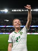 5 April 2024; Emily Murphy of Republic of Ireland acknowledges her family after the UEFA Women's European Championship qualifying group A match between France and Republic of Ireland at Stade Saint-Symphorien in Metz, France. Photo by Stephen McCarthy/Sportsfile