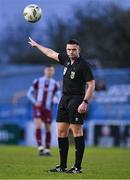 5 April 2024; Referee Rob Hennessy during the SSE Airtricity Men's Premier Division match between Drogheda United and Shelbourne at Weavers Park in Drogheda, Louth. Photo by Ben McShane/Sportsfile
