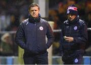 5 April 2024; Shelbourne manager Damien Duff, left, and assistant head coach Joey O'Brien during the SSE Airtricity Men's Premier Division match between Drogheda United and Shelbourne at Weavers Park in Drogheda, Louth. Photo by Shauna Clinton/Sportsfile