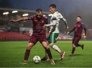 5 April 2024; Beineon O'Brien Whitmarsh of Cobh Ramblers in action against Evan McLaughlin of Cork City during the SSE Airtricity Men's First Division match between Cork City and Cobh Ramblers at Turner's Cross in Cork. Photo by Michael P Ryan/Sportsfile