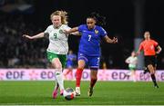 5 April 2024; Amber Barrett of Republic of Ireland in action against Sakina Karchaoui of France during the UEFA Women's European Championship qualifying group A match between France and Republic of Ireland at Stade Saint-Symphorien in Metz, France. Photo by Stephen McCarthy/Sportsfile