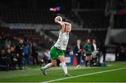 5 April 2024; Megan Campbell of Republic of Ireland takes a throw in during the UEFA Women's European Championship qualifying group A match between France and Republic of Ireland at Stade Saint-Symphorien in Metz, France. Photo by Stephen McCarthy/Sportsfile