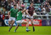 6 April 2024; Cein Darcy of Galway in action against Liam Gallagher and Eoin Walsh of London during the Connacht GAA Football Senior Championship quarter-final match between London and Galway at McGovern Park in Ruislip, England. Photo by Brendan Moran/Sportsfile
