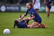 6 April 2024; Ruth Bermingham, left, and Roisin Bailey of Carlow celebrate after the Lidl LGFA National League Division 4 final match between Carlow and Limerick at St Brendan’s Park in Birr, Offaly. Photo by Ben McShane/Sportsfile