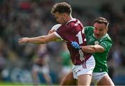 6 April 2024; Robert Finnerty of Galway is tackled by Eoin Walsh of London during the Connacht GAA Football Senior Championship quarter-final match between London and Galway at McGovern Park in Ruislip, England. Photo by Brendan Moran/Sportsfile