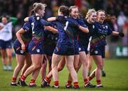 6 April 2024; Carlow players celebrate after the Lidl LGFA National League Division 4 final match between Carlow and Limerick at St Brendan’s Park in Birr, Offaly. Photo by Ben McShane/Sportsfile